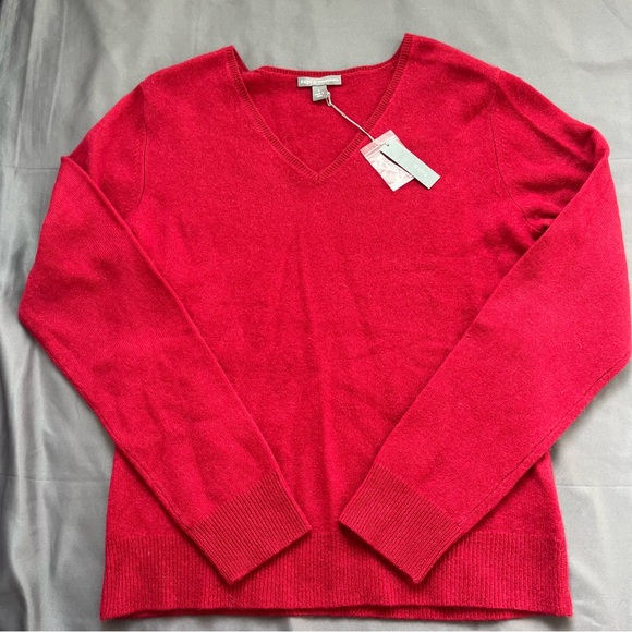 Apt. 9 Sweaters - Apt. 9 🆕 Cashmere V Neck Sweater Size L Academia Preppy Misses Red Easter Spring